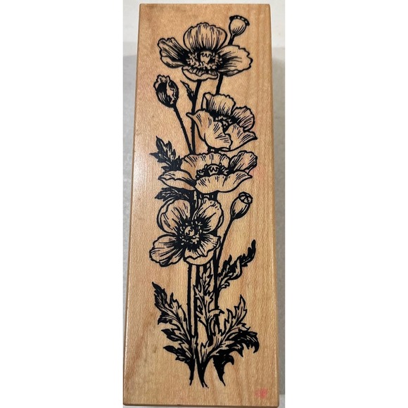 Wood Red Rubber Stamp Block Floral Flowers Stampers Gift Background Scenery - Picture 3 of 5